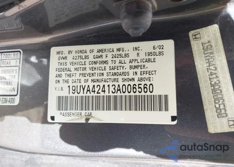 2003 Acura Cl 3.2 из США, поврежденный, VIN 19UYA42413A006560